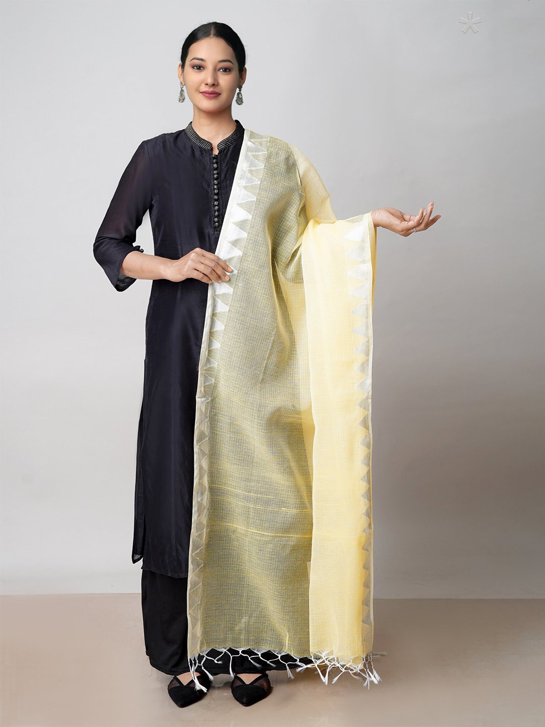 

Unnati Silks Woven Design Pure Cotton Dupatta with Zari, Yellow