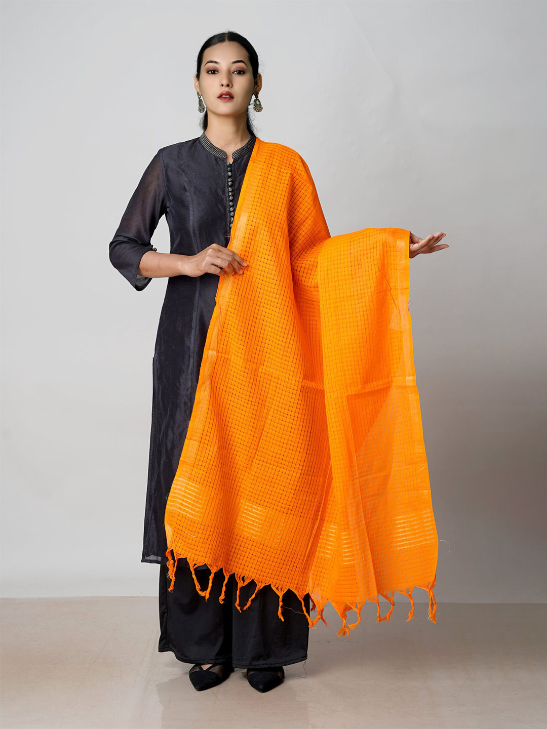 

Unnati Silks Woven Design Pure Cotton Dupatta with Zari, Orange