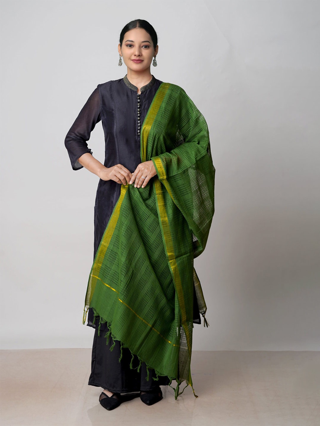 

Unnati Silks Woven Design Pure Cotton Dupatta with Zari, Green