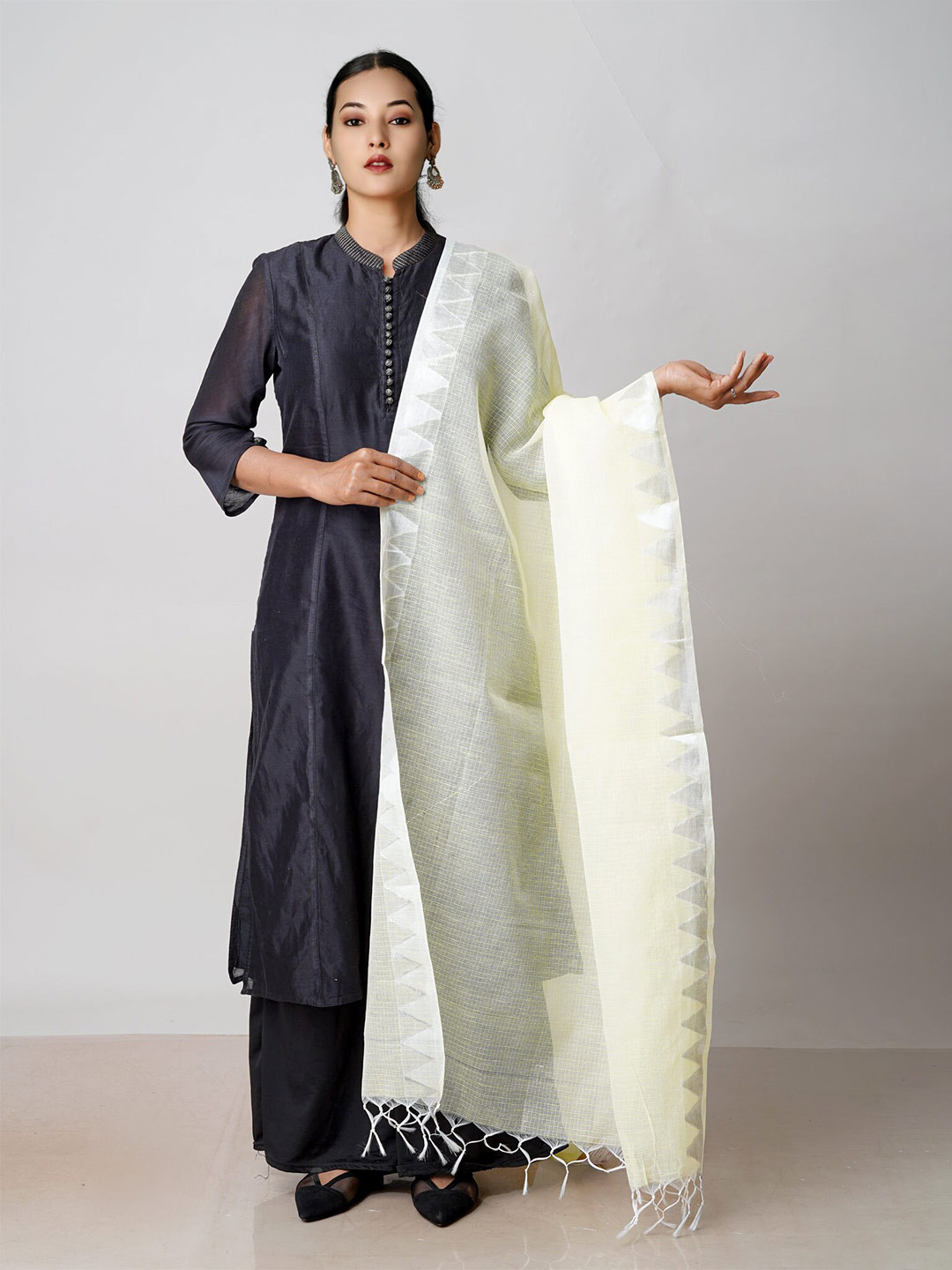 

Unnati Silks Woven Design Pure Cotton Dupatta with Zari, Yellow