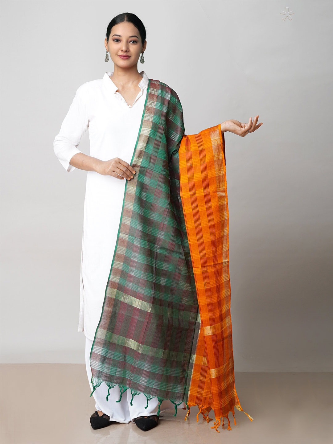 

Unnati Silks Striped Pure Cotton Dupatta with Zari, Orange