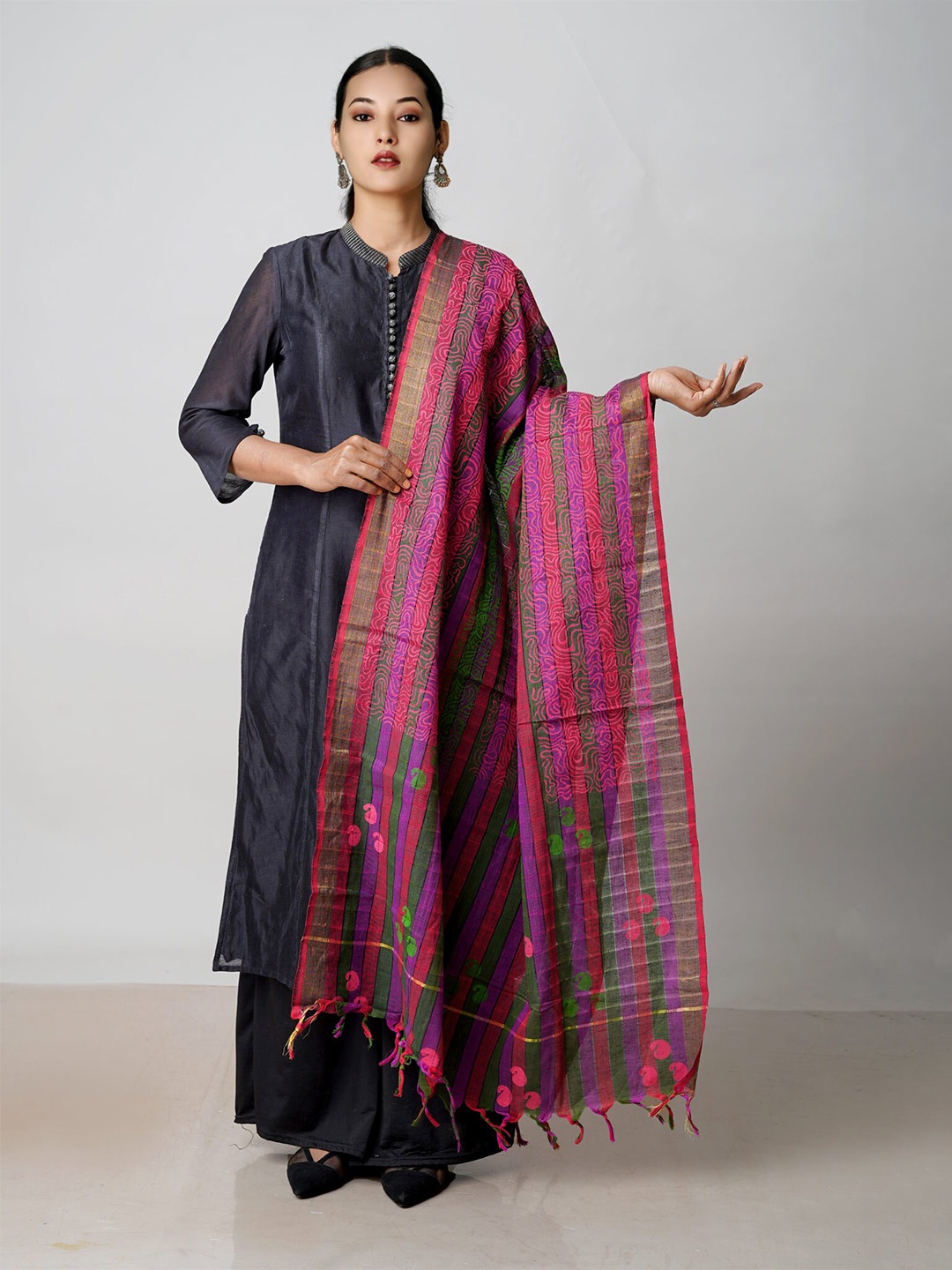 

Unnati Silks Ethnic Motifs Printed Mangalgiri Pure Cotton Dupatta, Purple