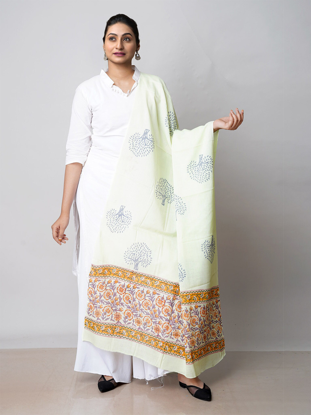 

Unnati Silks Ethnic Motifs Printed Pure Cotton Dupatta, Green