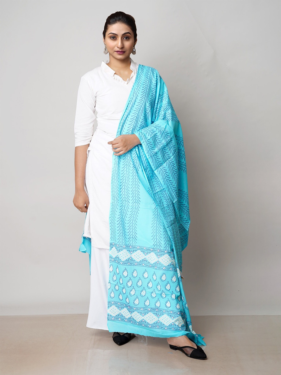 Unnati Silks Ethnic Motifs Printed Pure Cotton Dupatta, Blue