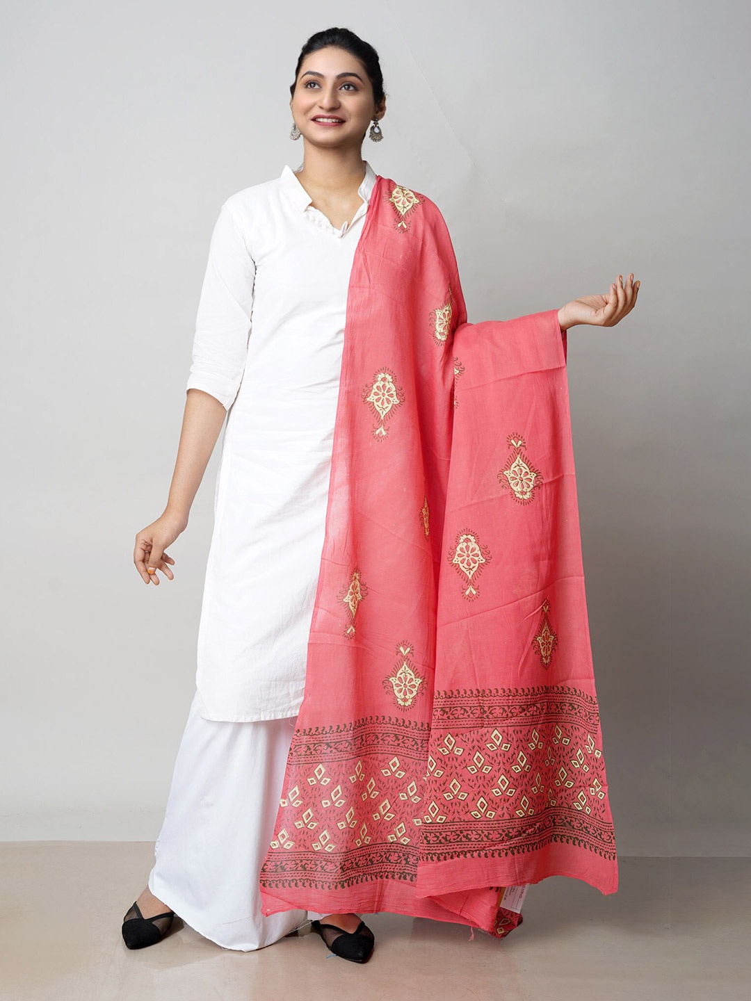 

Unnati Silks Ethnic Motifs Printed Pure Cotton Dupatta, Peach