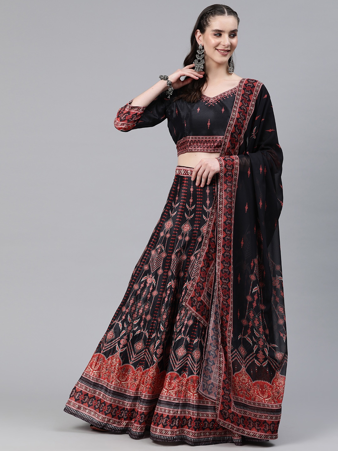

Readiprint Fashions Printed Beads and Stones Ready to Wear Lehenga & Blouse with Dupatta, Black