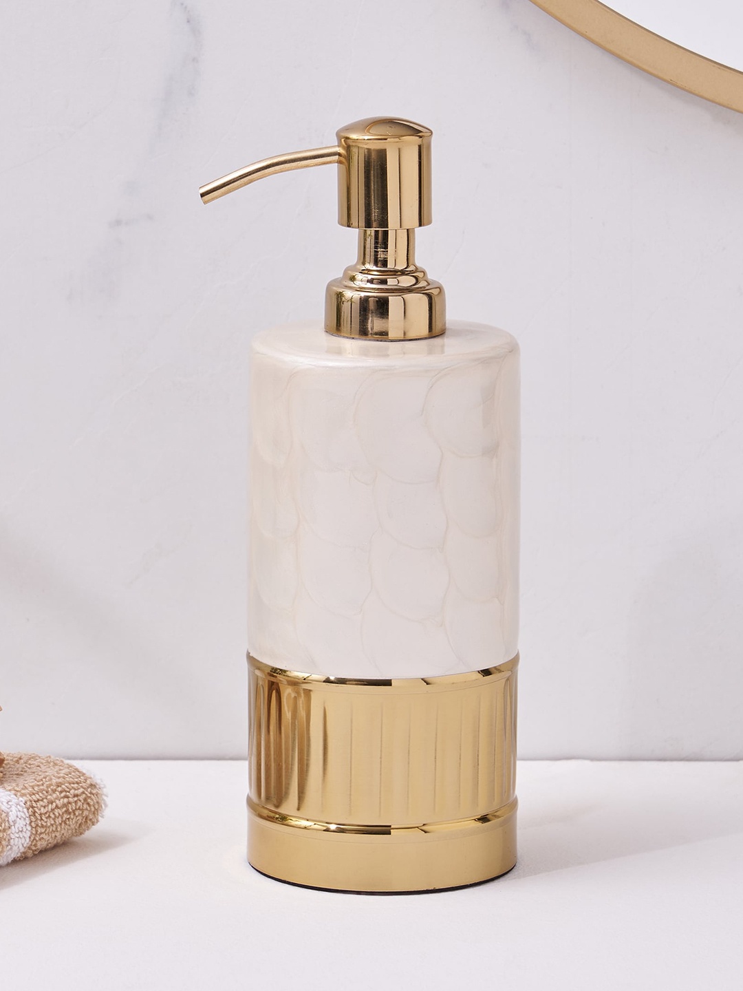 

Home Centre Panama Cream-Colored Stainless Steel Soap Dispenser - 300ml, Gold