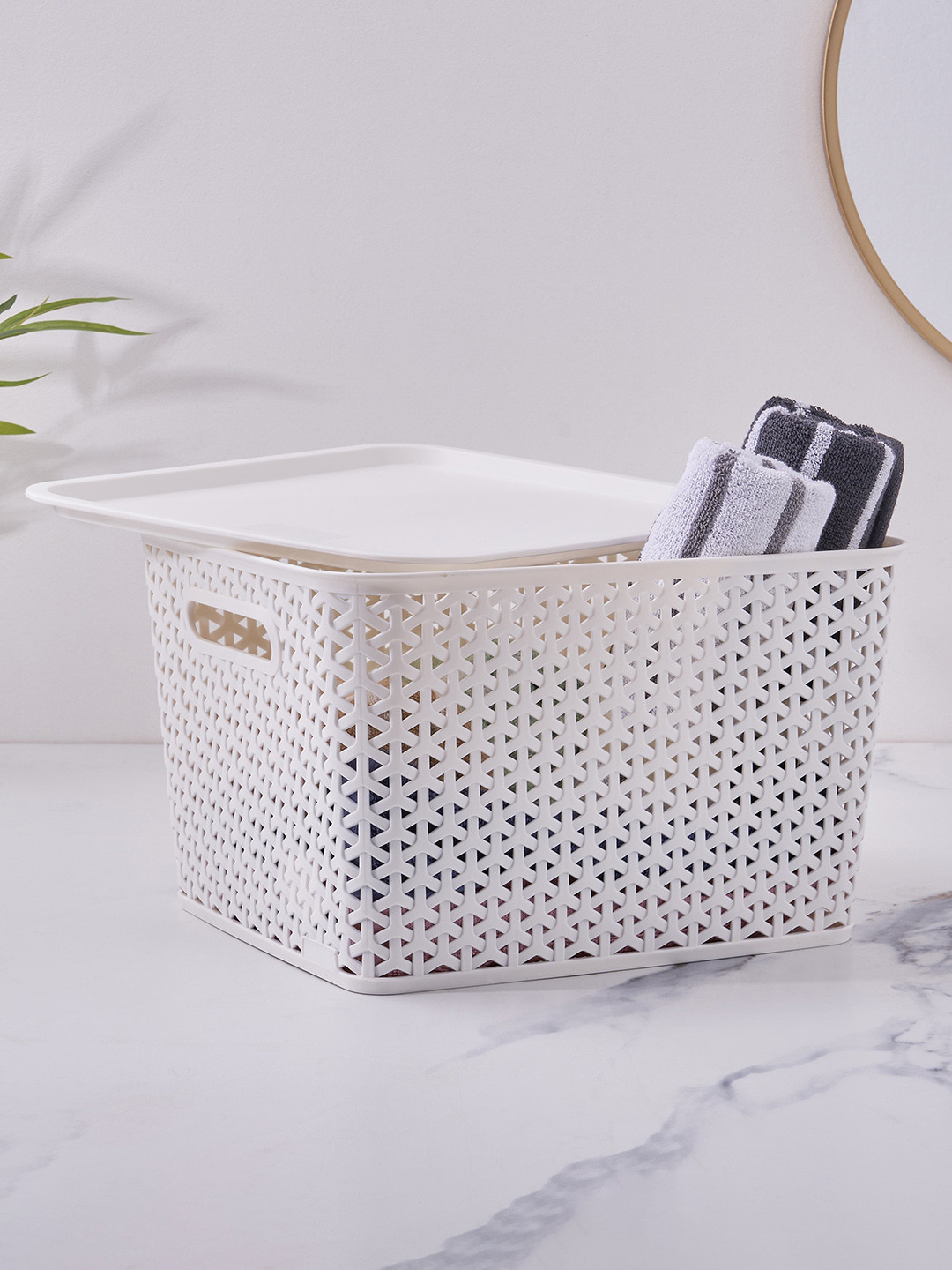 

Home Centre Wilton Royal Off White Textured Storage Basket With Lid