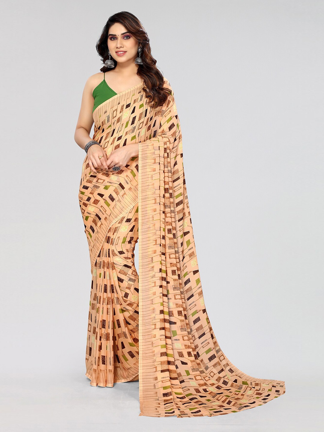 

ANAND SAREES Geometric Printed Pure Georgette Saree, Orange