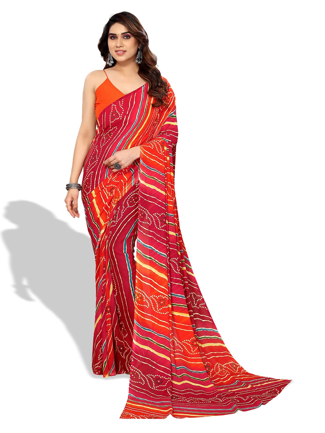 

ANAND SAREES Bandhani Printed Pure Georgette Saree, Red