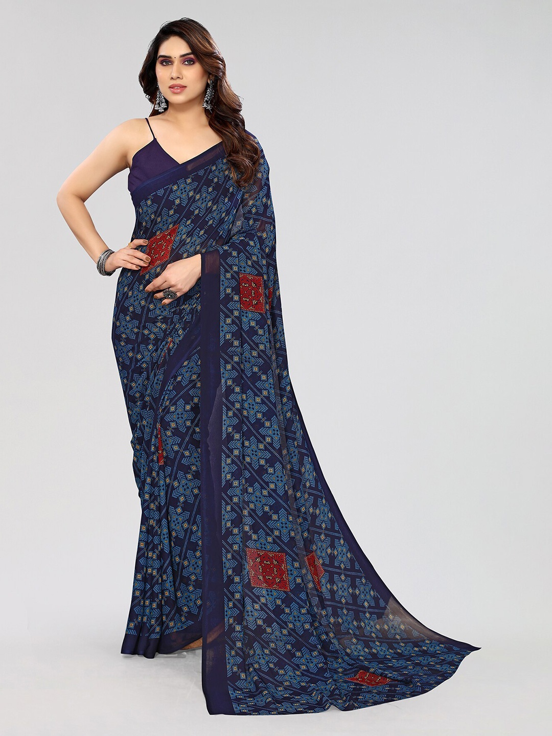 

ANAND SAREES Ethnic Motifs Printed Pure Georgette Saree, Blue