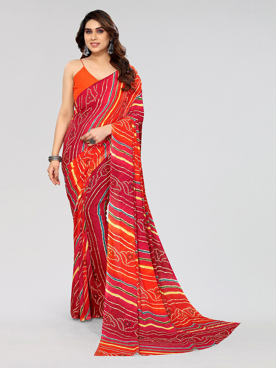 

ANAND SAREES Bandhani Printed Pure Georgette Saree, Red