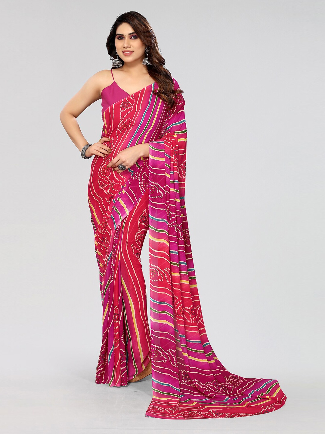 

ANAND SAREES Bandhani Printed Pure Georgette Saree, Pink