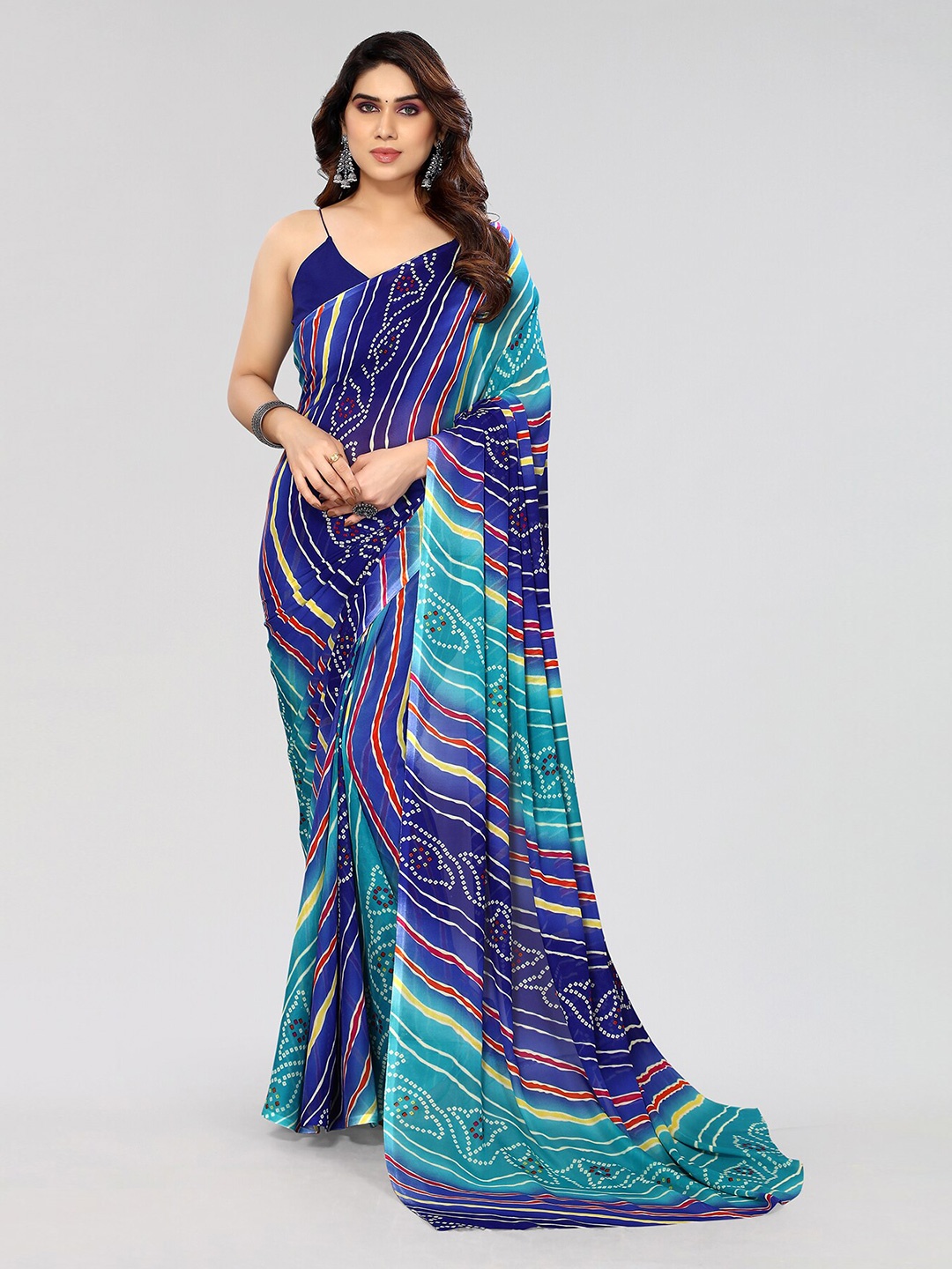 

ANAND SAREES Bandhani Printed Pure Georgette Saree, Blue