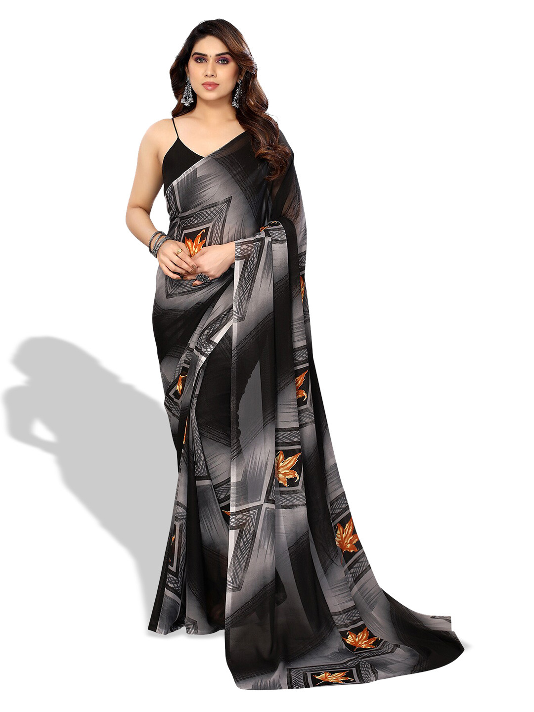 

ANAND SAREES Floral Printed Pure Georgette Saree, Black