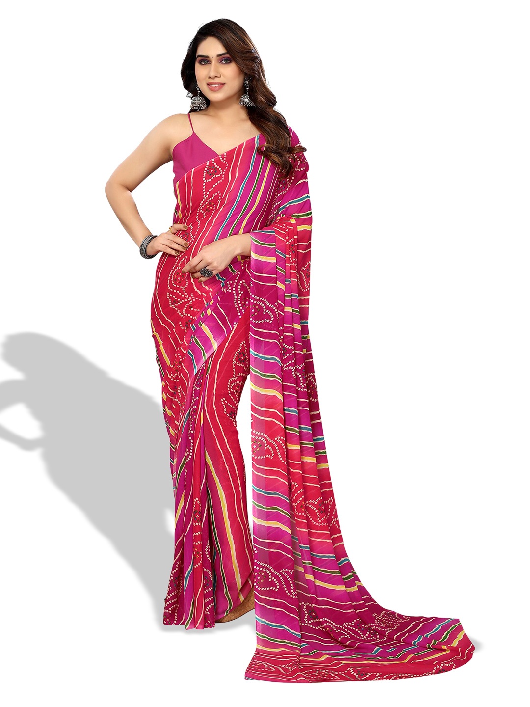 

ANAND SAREES Bandhani Printed Pure Georgette Saree, Pink