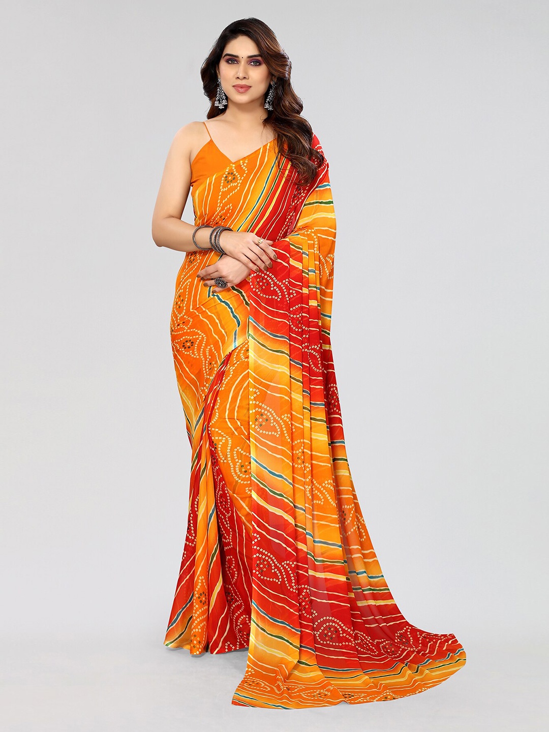 

ANAND SAREES Bandhani Printed Pure Georgette Saree, Yellow