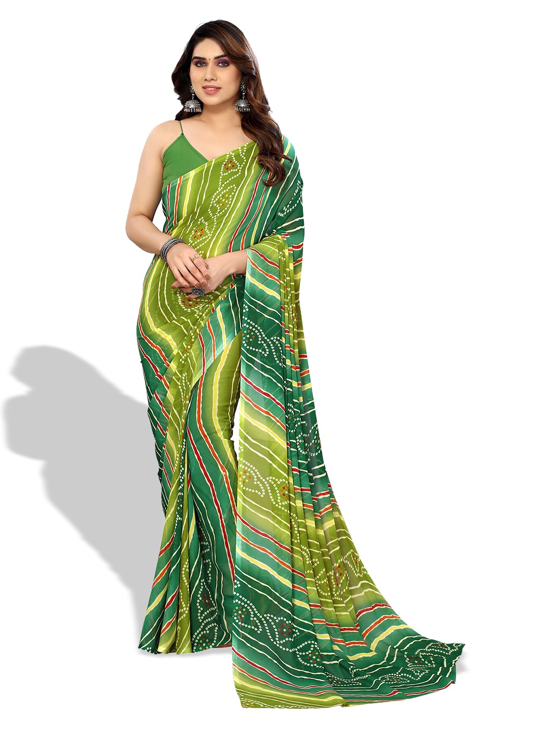 

ANAND SAREES Bandhani Printed Pure Georgette Saree, Green