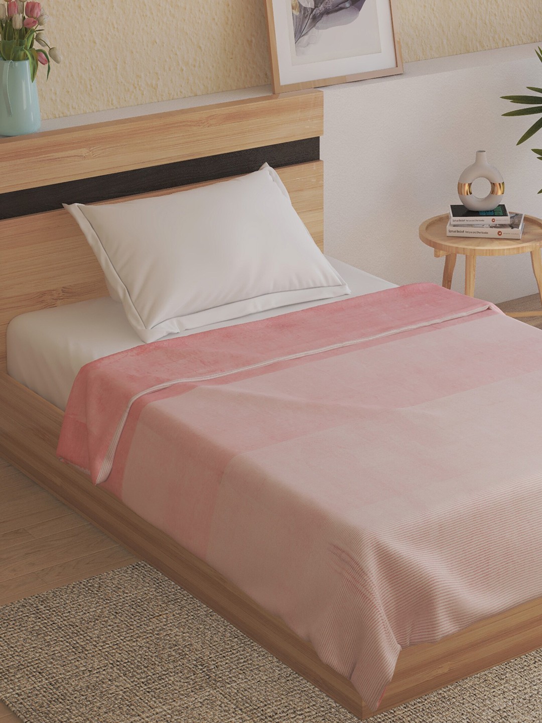 

Home Centre Pink Striped Summer 233 GSM Single Bed Blanket