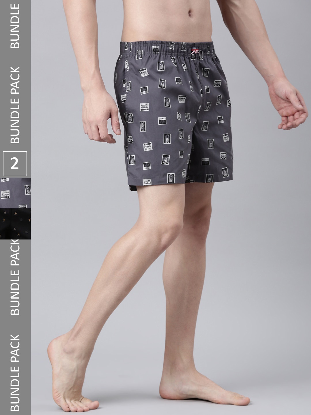 

Pepe Jeans Pack Of 2 Printed Anti Roll Pure Cotton Boxers 8904311382027, Grey