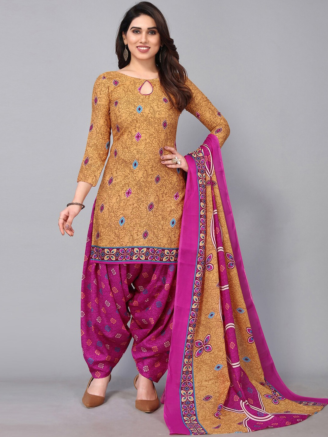 

KALINI Ethnic Motifs Printed Kurta With Patiala & Dupatta, Brown