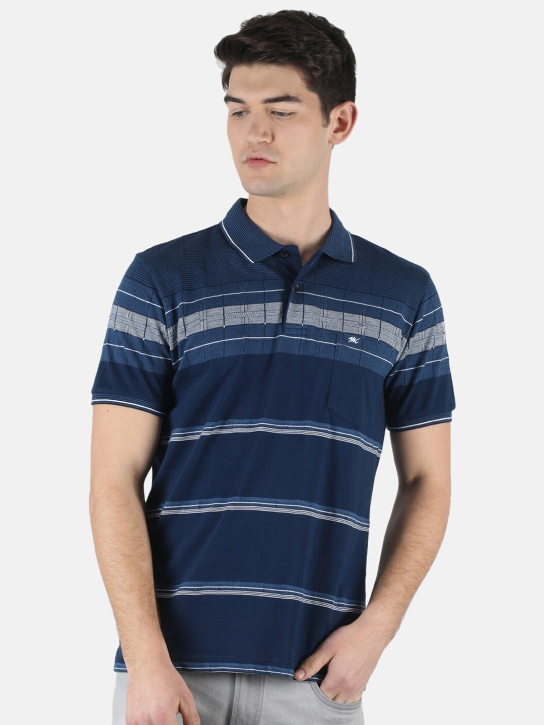 

Monte Carlo Striped Polo Collar Pocket Regular Fit T-shirt, Blue