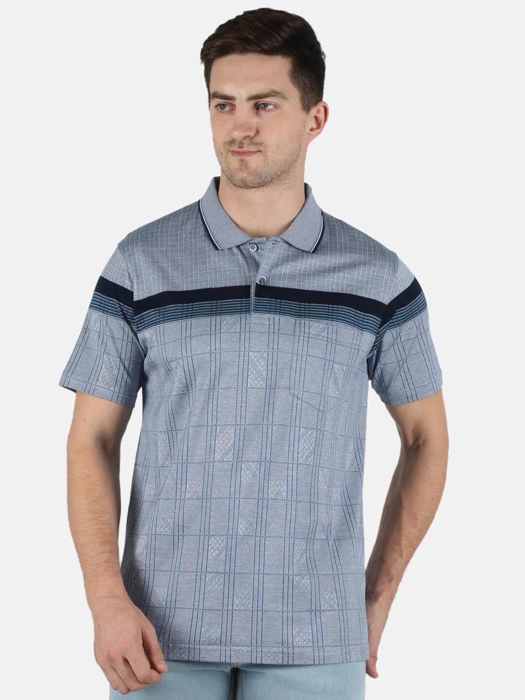 

Monte Carlo Abstract Printed Polo Collar Cotton T-shirt, Blue
