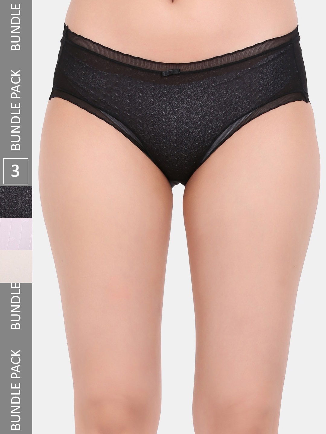 

Amour Secret Pack Of 3 Printed Mid-Rise Leak-Proof Hipster Briefs P2036C_Blk_Pnk_Ylw-Blk, Black