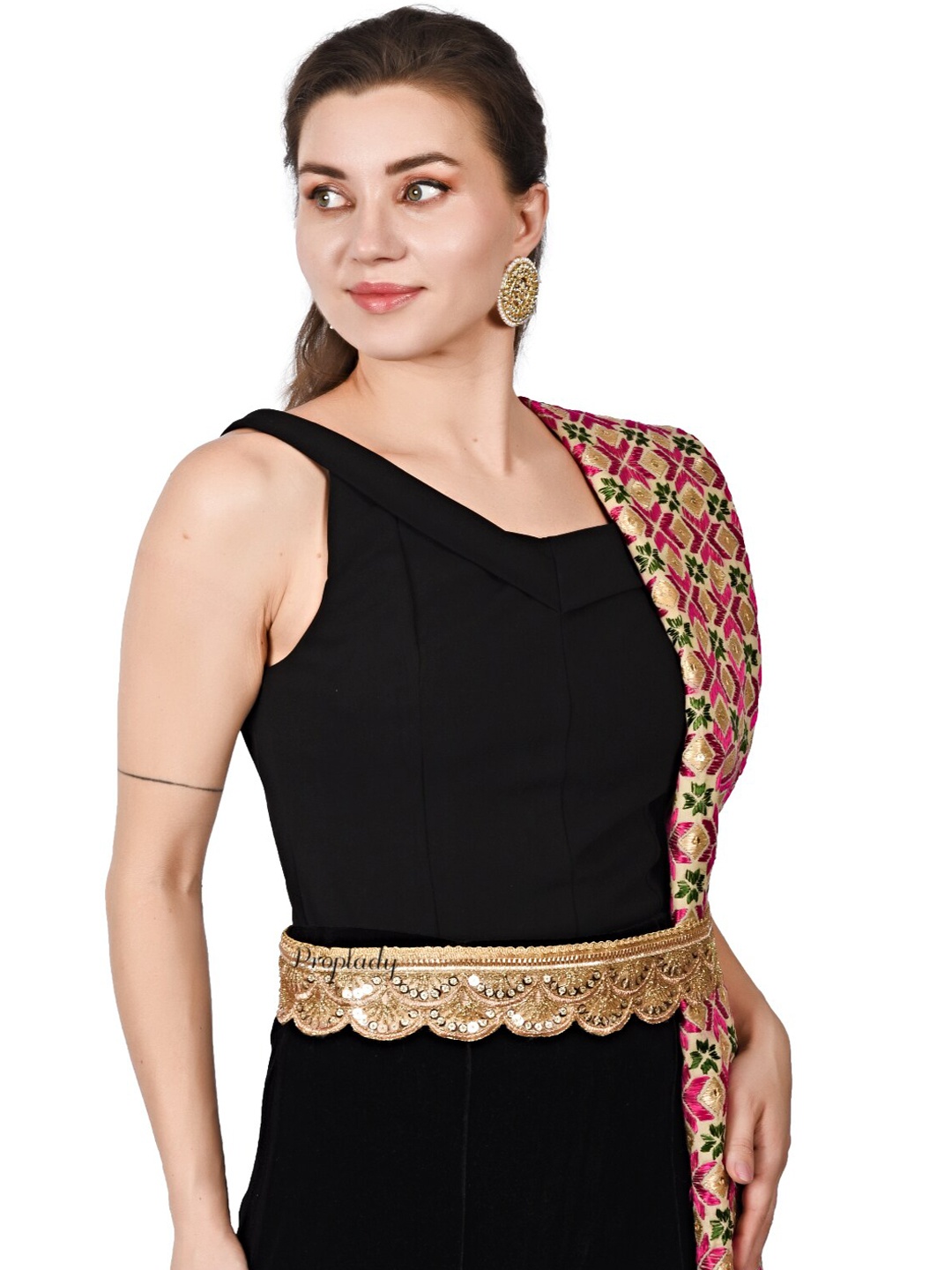 

Proplady Zari Embellished Saree Belt, Bronze