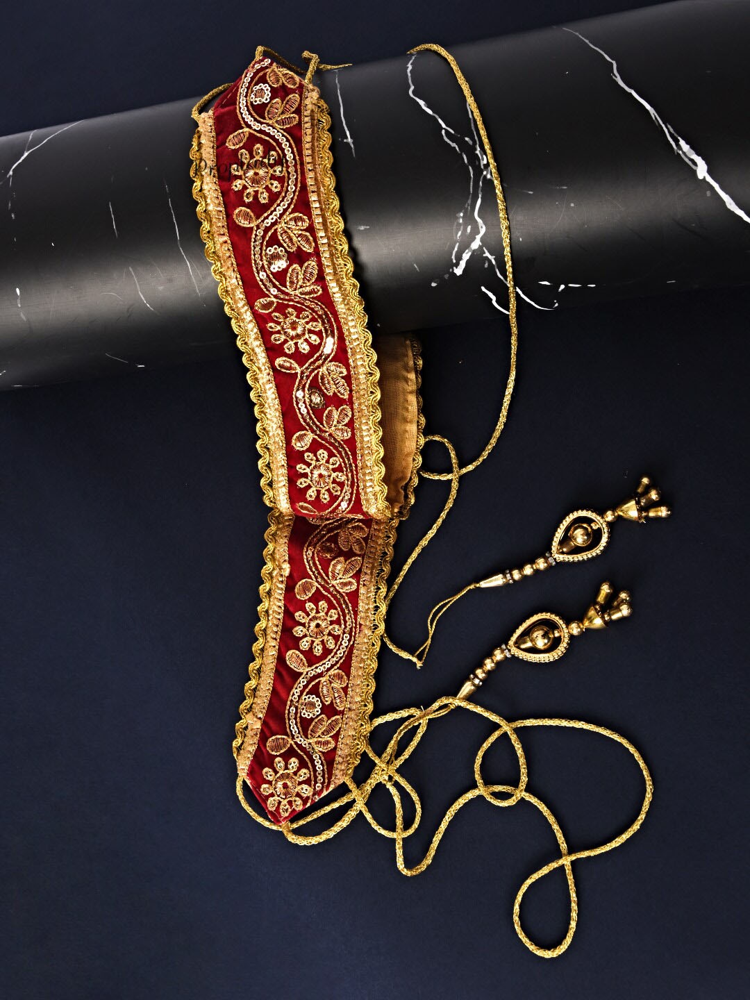 

Proplady Cotton Zari & Sequined Embellished Saree Belt, Red