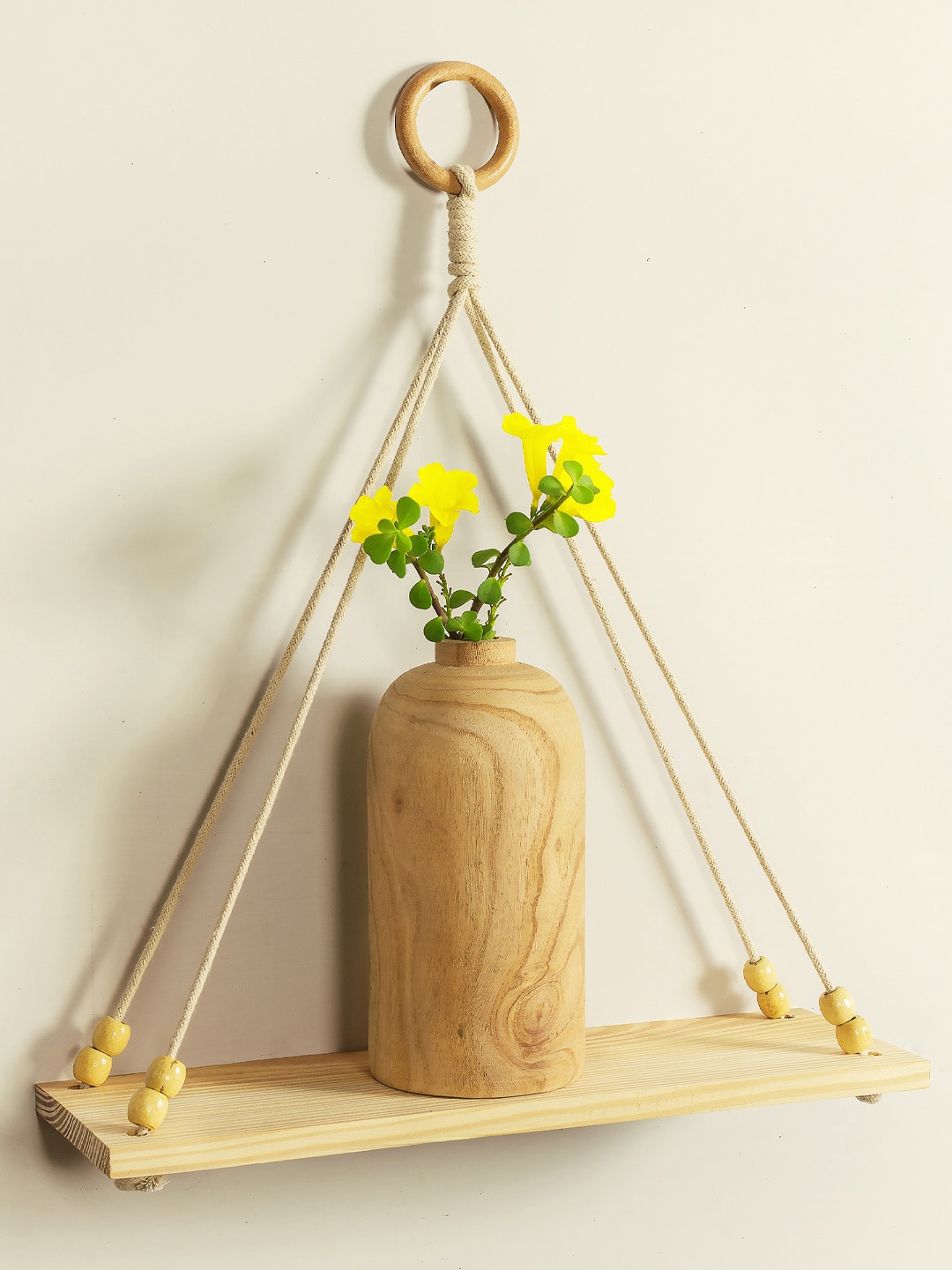 

Decazone Macrame Beige Wall Hanging With Floating Shelves & Wooden Beads