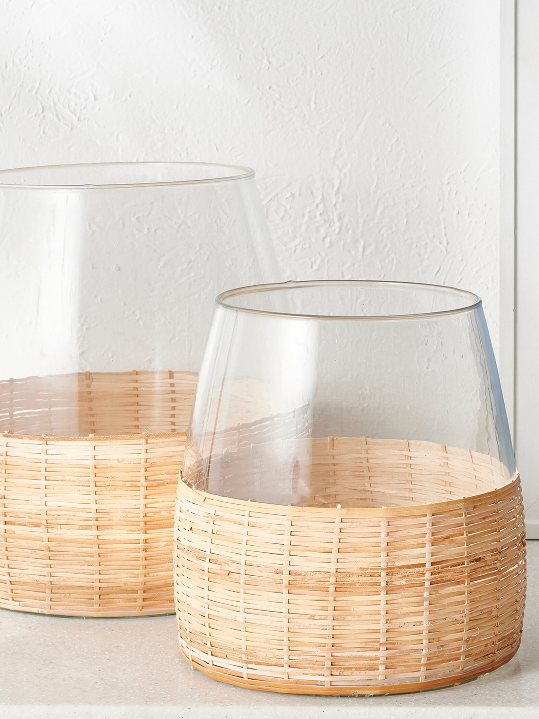 Home Centre Splendid Santorini Brown & Transparent Rattan Hurricane