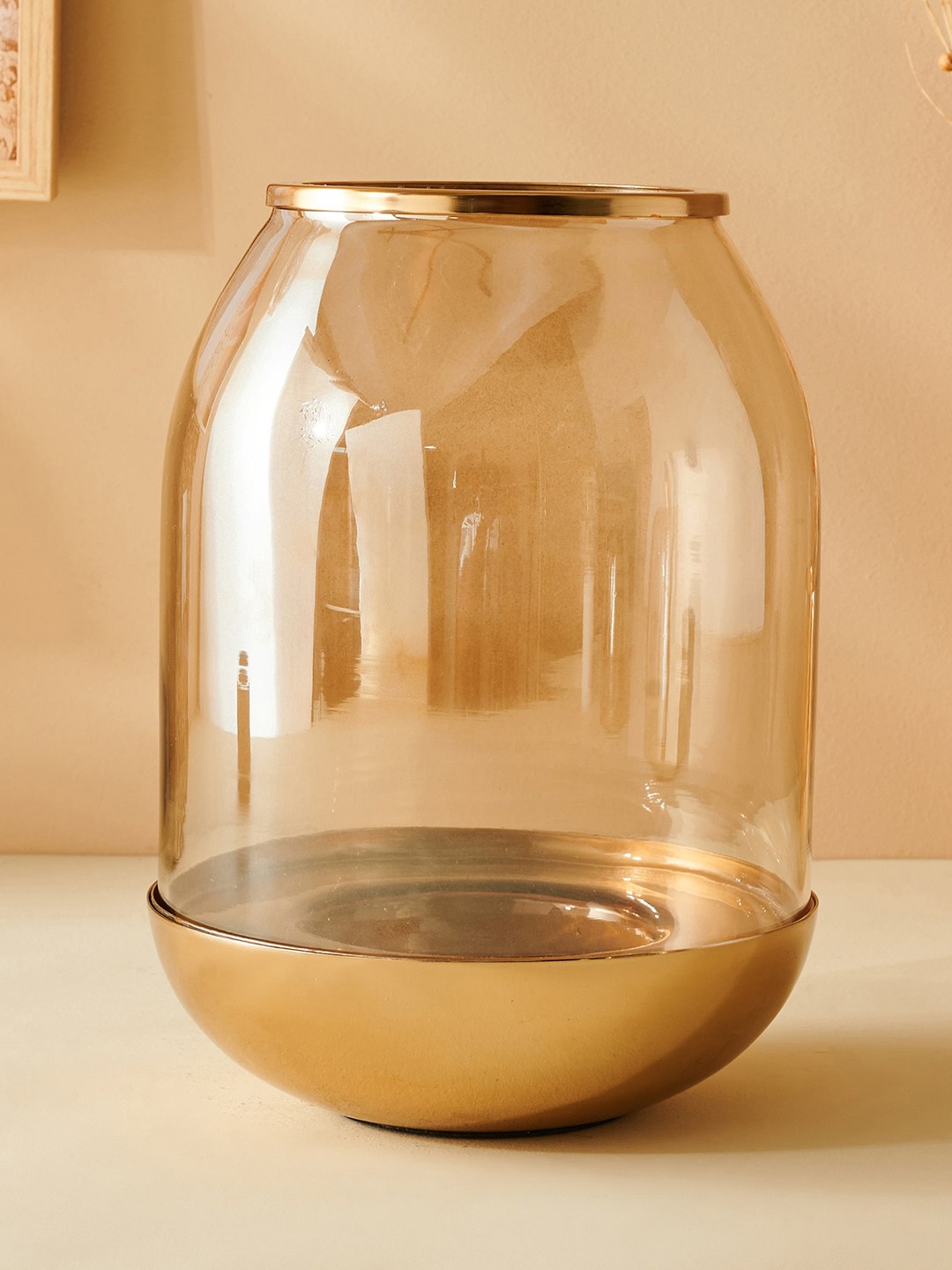 

Home Centre Selena Everlyn Golden Metal & Glass Hurricane Candle Holder, Gold
