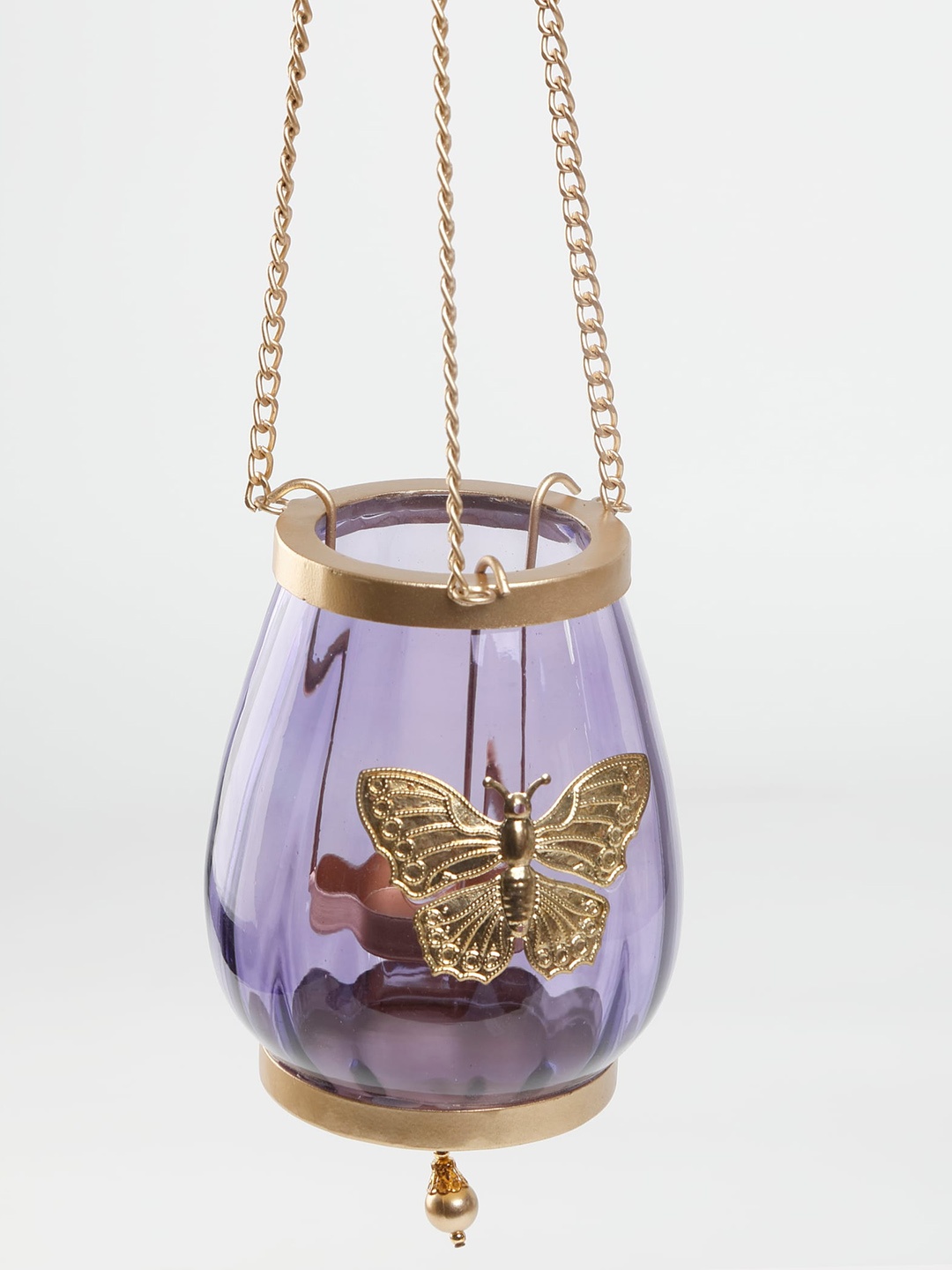 

Home Centre Purple Glass and Iron Hanging T-Light Candle Holder