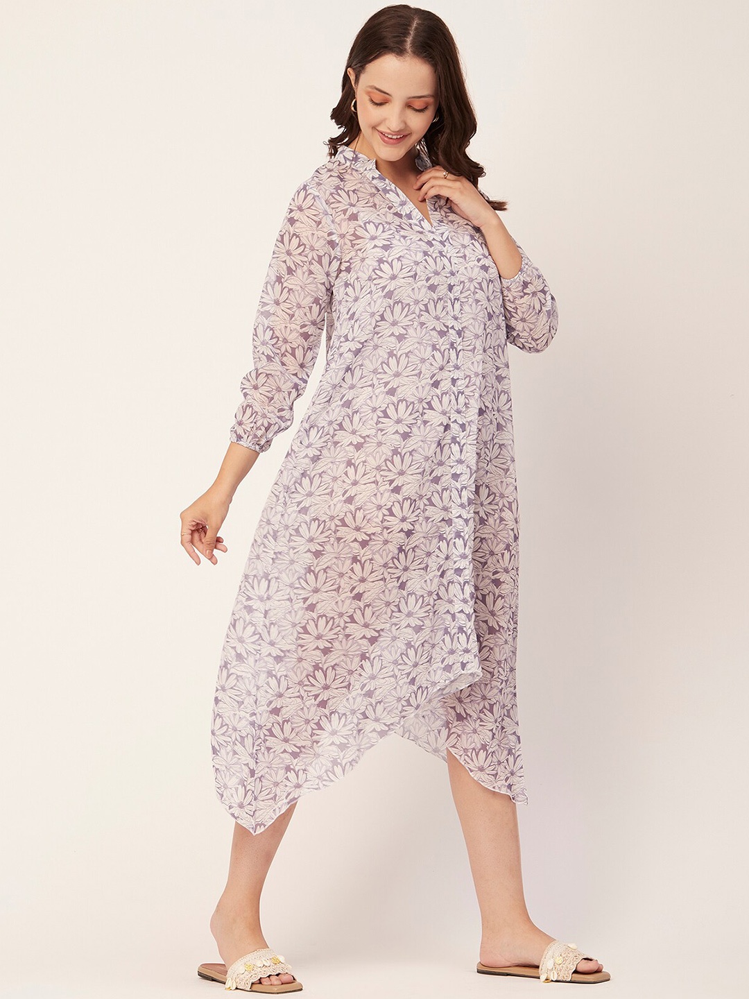 

Moomaya Floral Printed Mandarin Collar Swimwear Cover-Up Top, Mauve