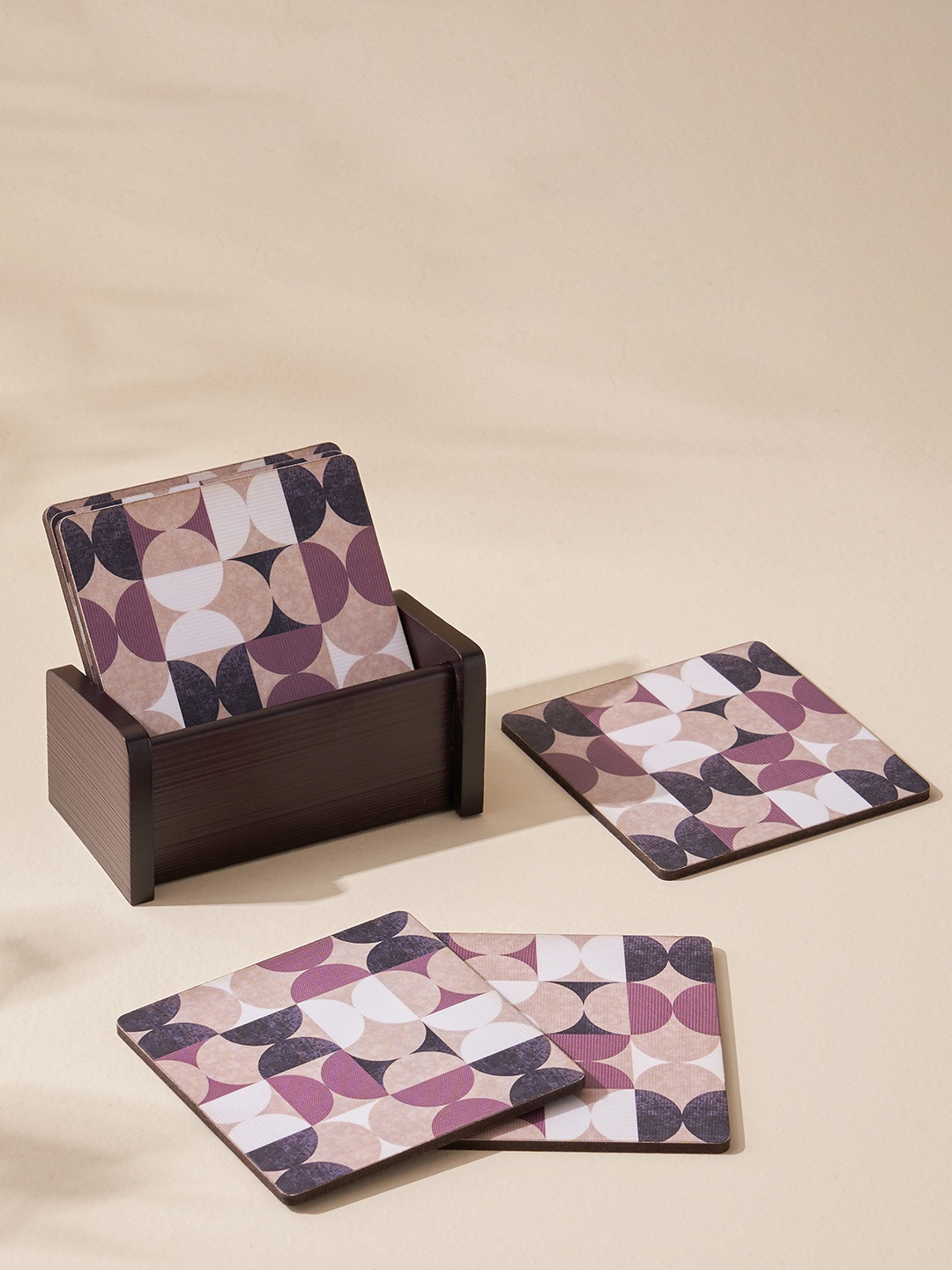 

Home Centre Black Gracie 6-Pieces Printed Coaster Set with Holder