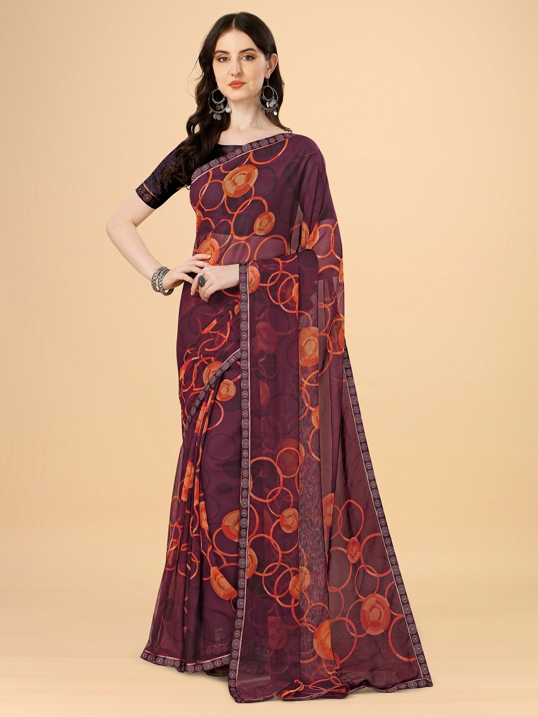 

Dori Abstract Printed Saree, Burgundy