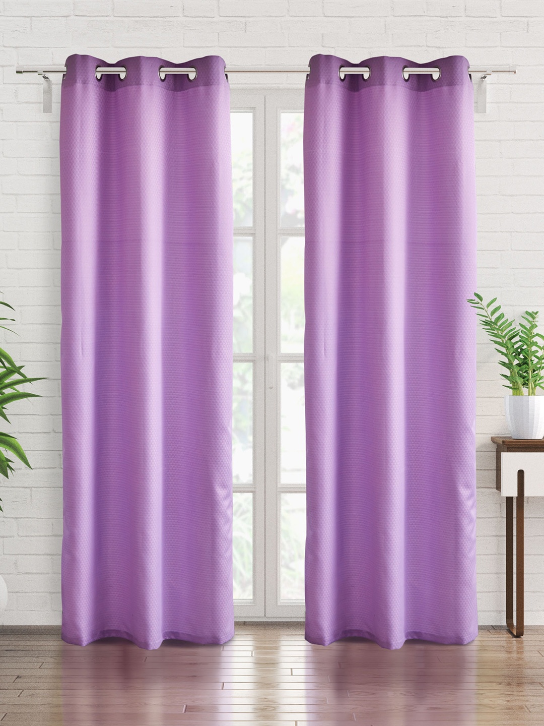 

Home Centre Sierra Purple 2 Pieces Geometric Jacquard Black Out Door Curtains