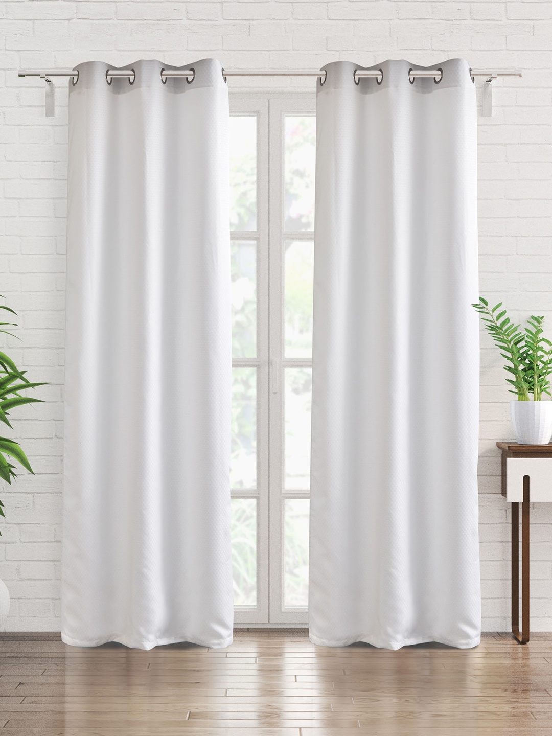 

Home Centre Off White 2 Pieces Geometric Black Out Door Curtains