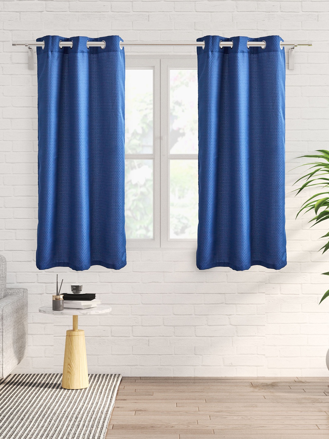 

Home Centre Sierra Blue 2 Pieces Jacquard Black Out Window Curtains