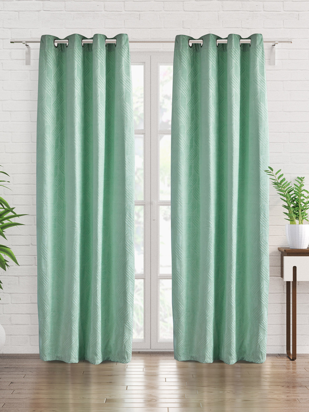

Home Centre Calamus 2 Pieces Teal Jacquard Black Out Door Curtain
