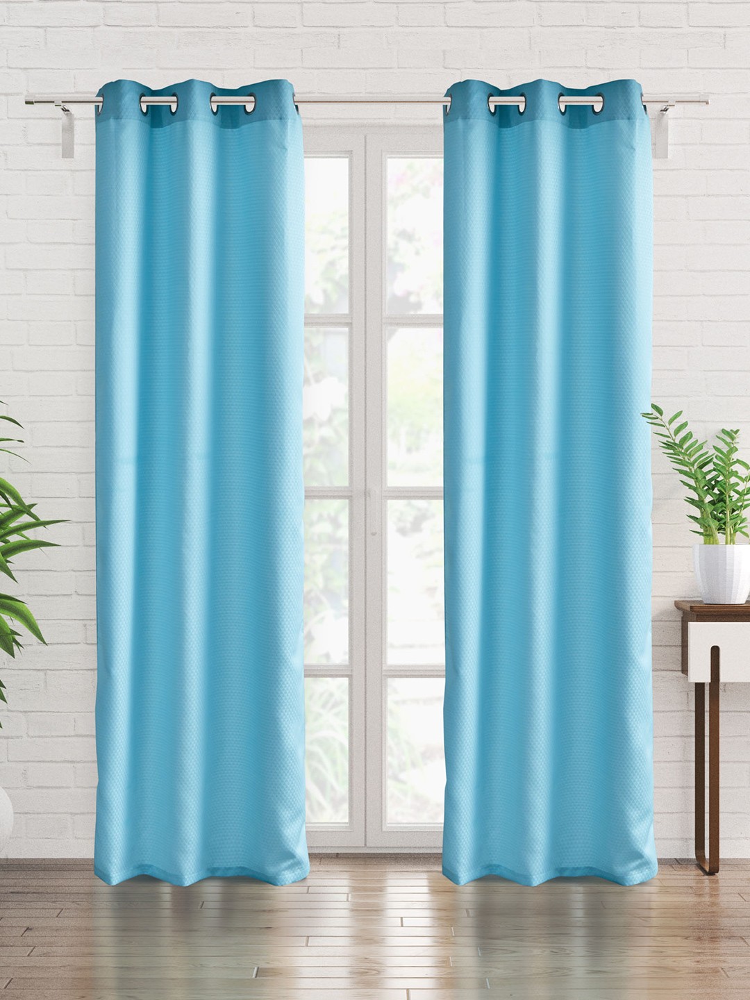 

Home Centre Blue 2 Pieces Self Design Black Out Window Curtains