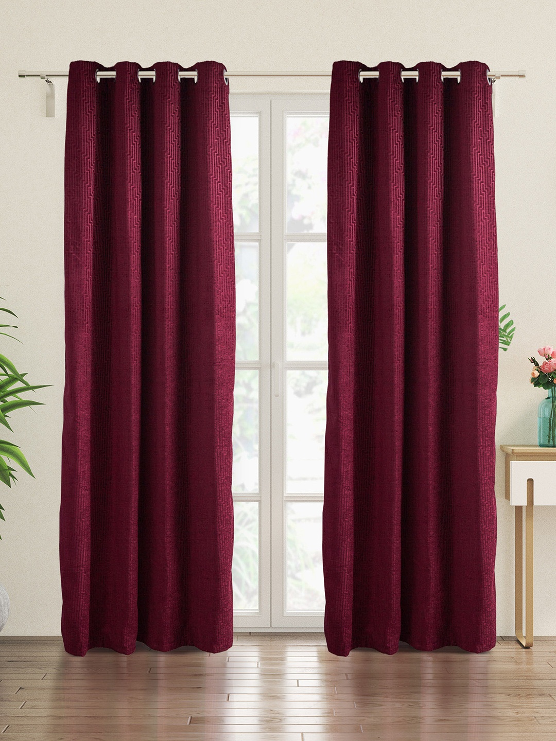 

Home Centre Calamus Purple Jacquard Velvet Black Out Door Curtain