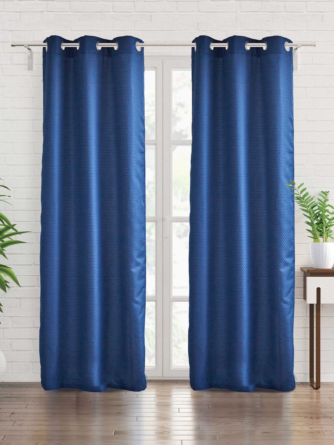 

Home Centre Sierra Blue 2 Pieces Jacquard Black Out Door Curtains