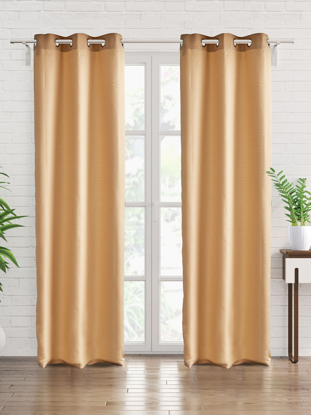 

Home Centre Beige 2 Pieces Self Design Black Out Door Curtains