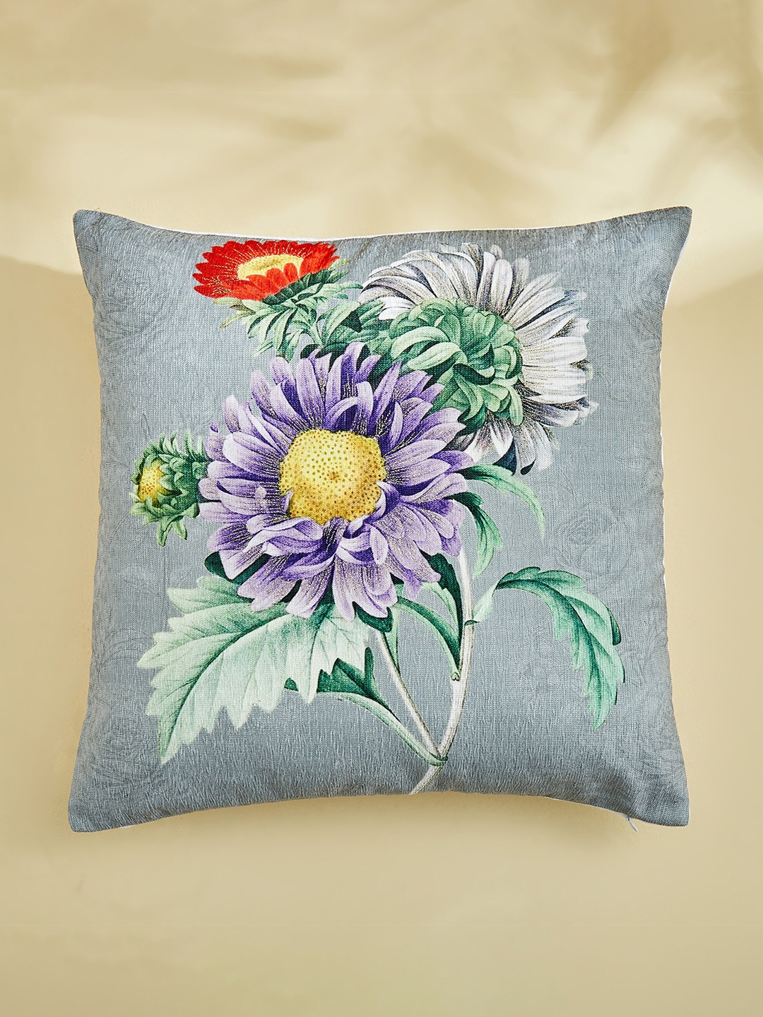 

Home Centre Velour Grey & Purple Floral Square Cushion Cover