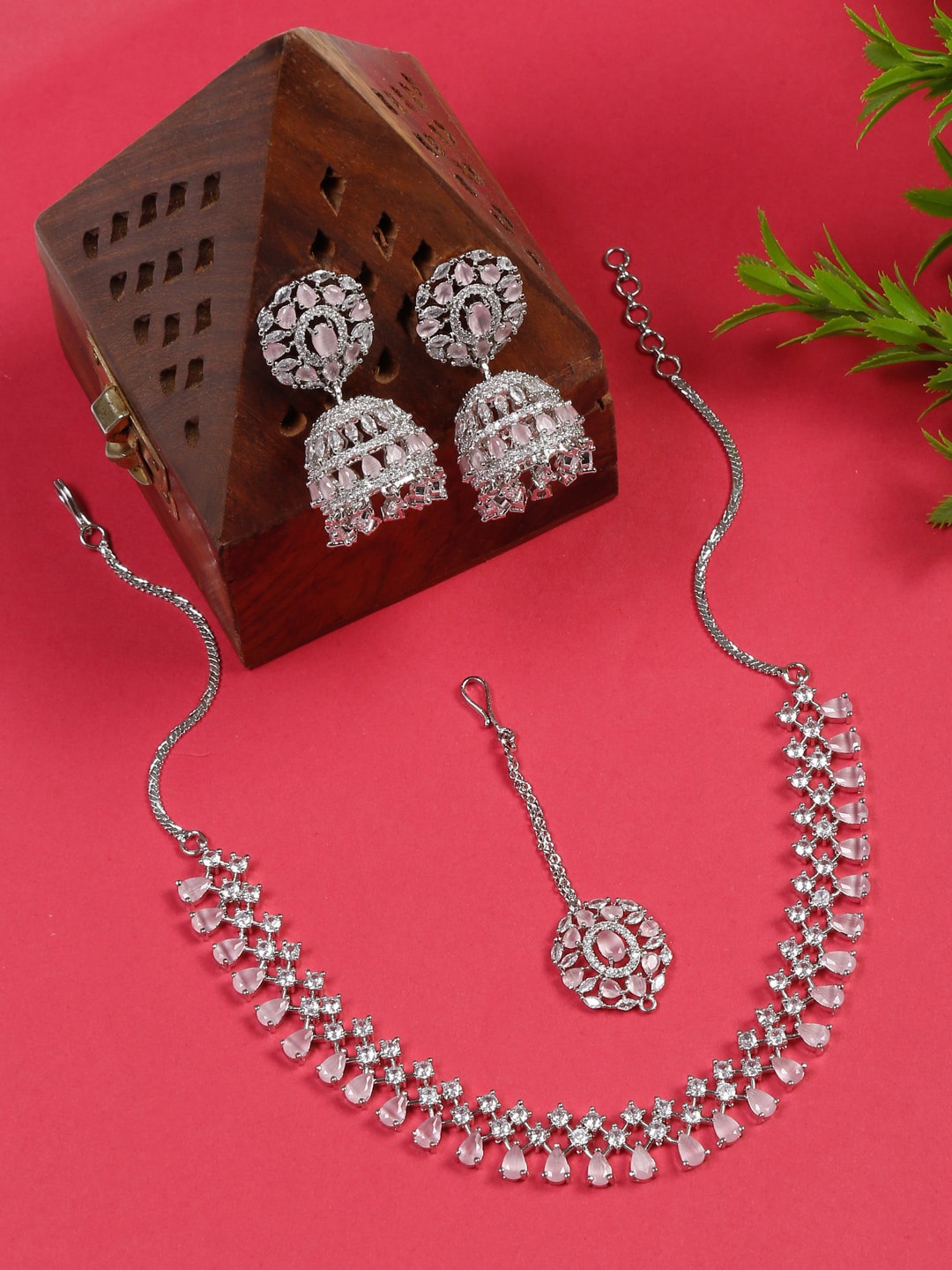 

YouBella Silver-Plated AD-Studded Jewellery Set With Maang Tikka