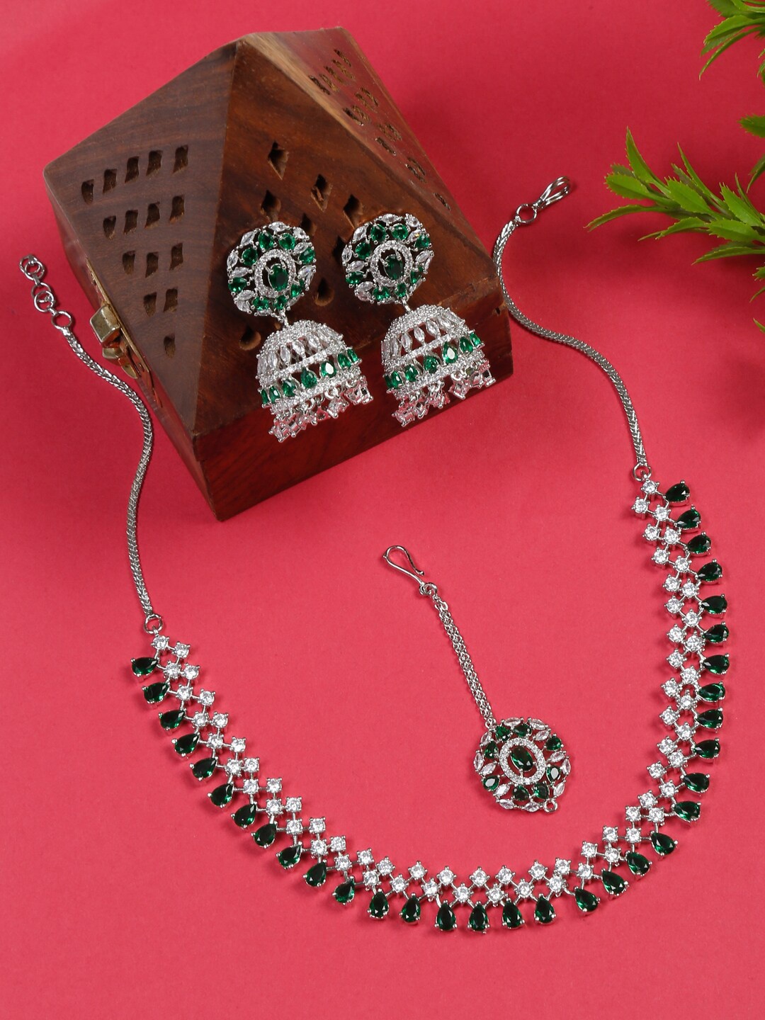 

YouBella Silver-Plated AD Studded Necklace & Earrings