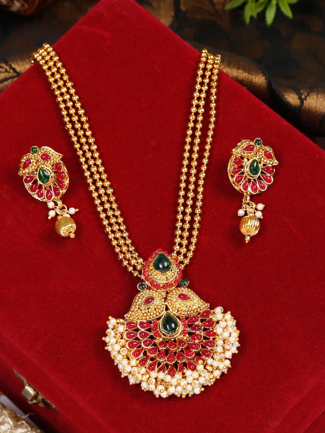 

YouBella Gold-Plated AD-Studded & Beaded Jewellery Set