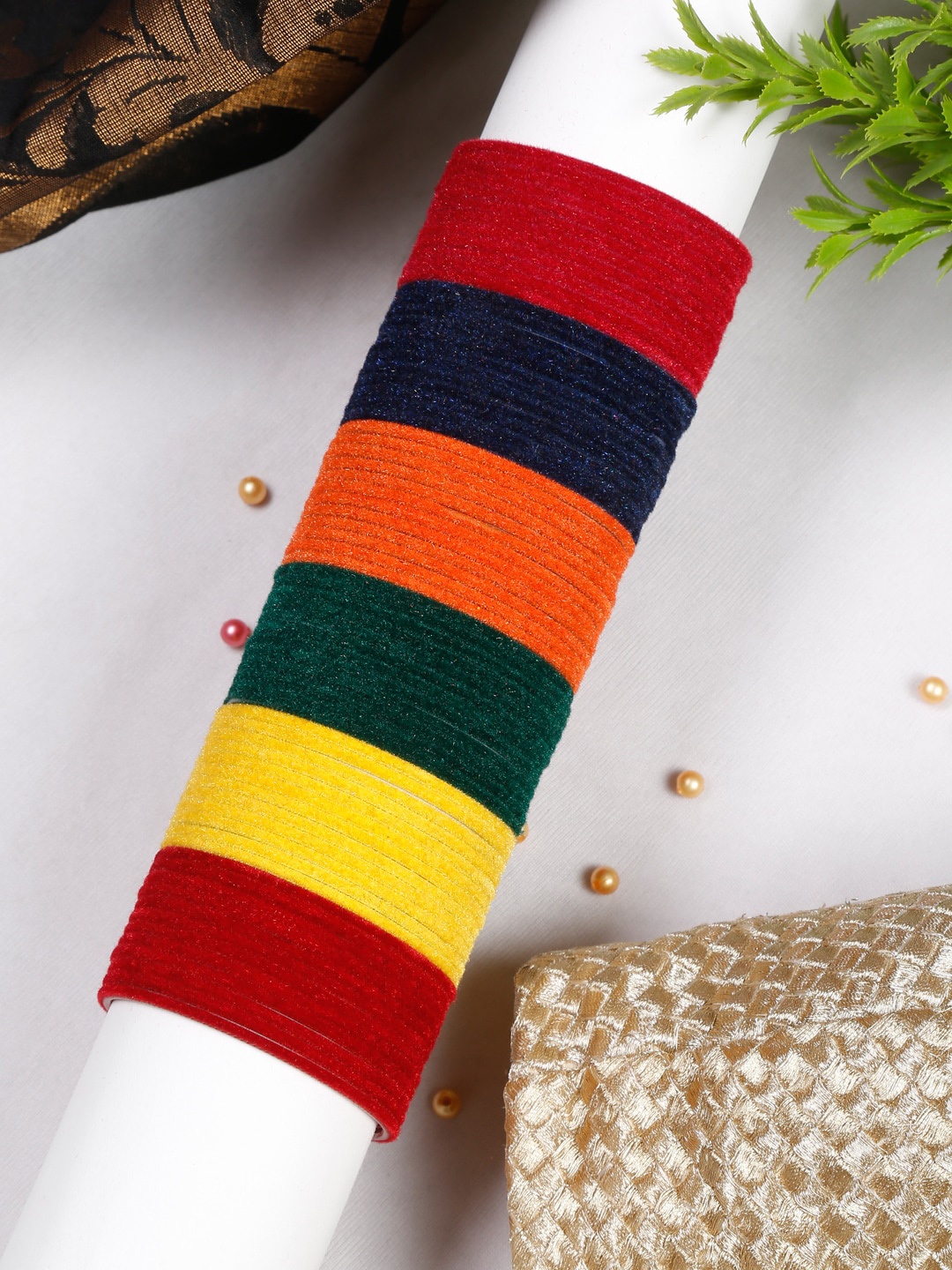 

YouBella Set Of 72 Velvet Bangles, Yellow